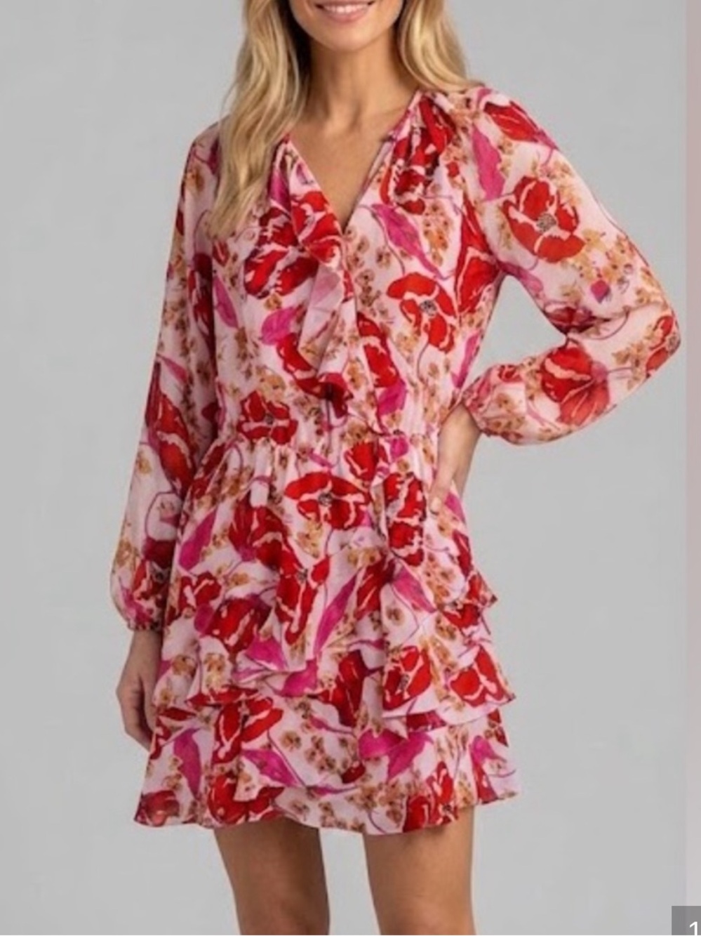 Parker Bertie Mini Dress Silk Floral Lennon Floral ruffles Size Small